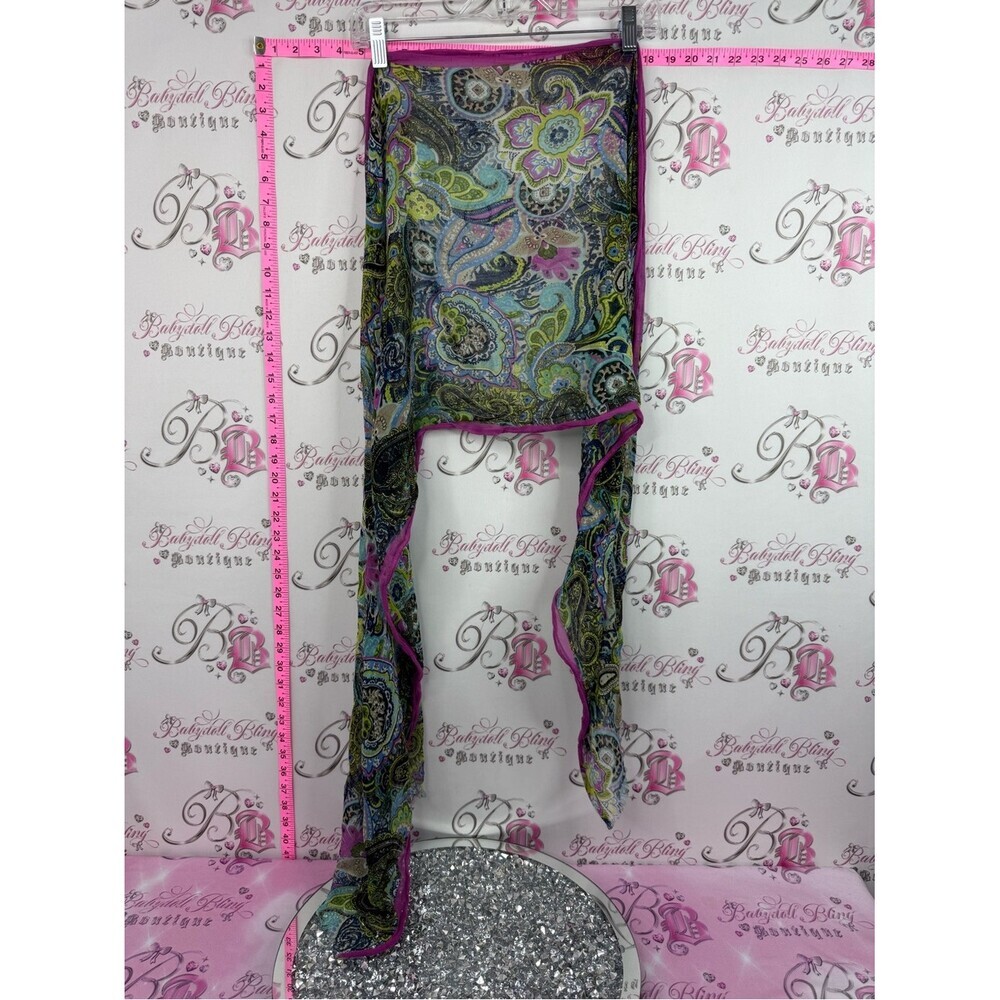 Sheer Paisley Wrap Scarf with Pink Trim